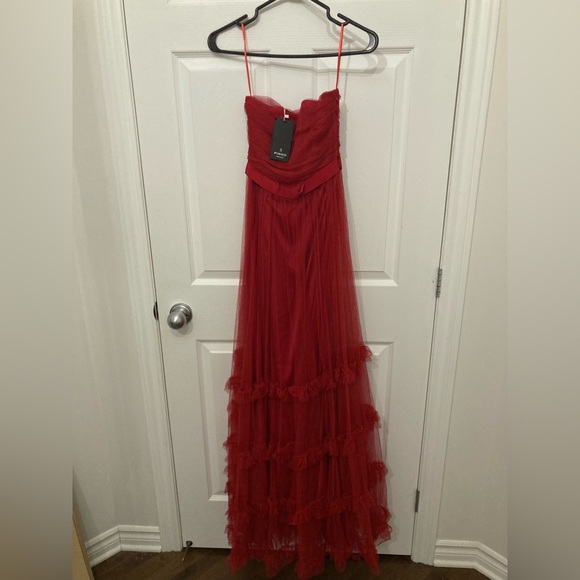 Authentic Pinko Red Tulle Tiered Full Length Dress Gown - Picture 6 of 7